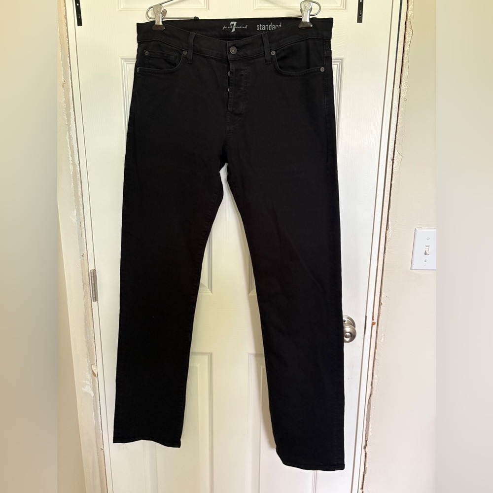 7 For All Mankind - Standard Black Straight Leg Jeans with button fly